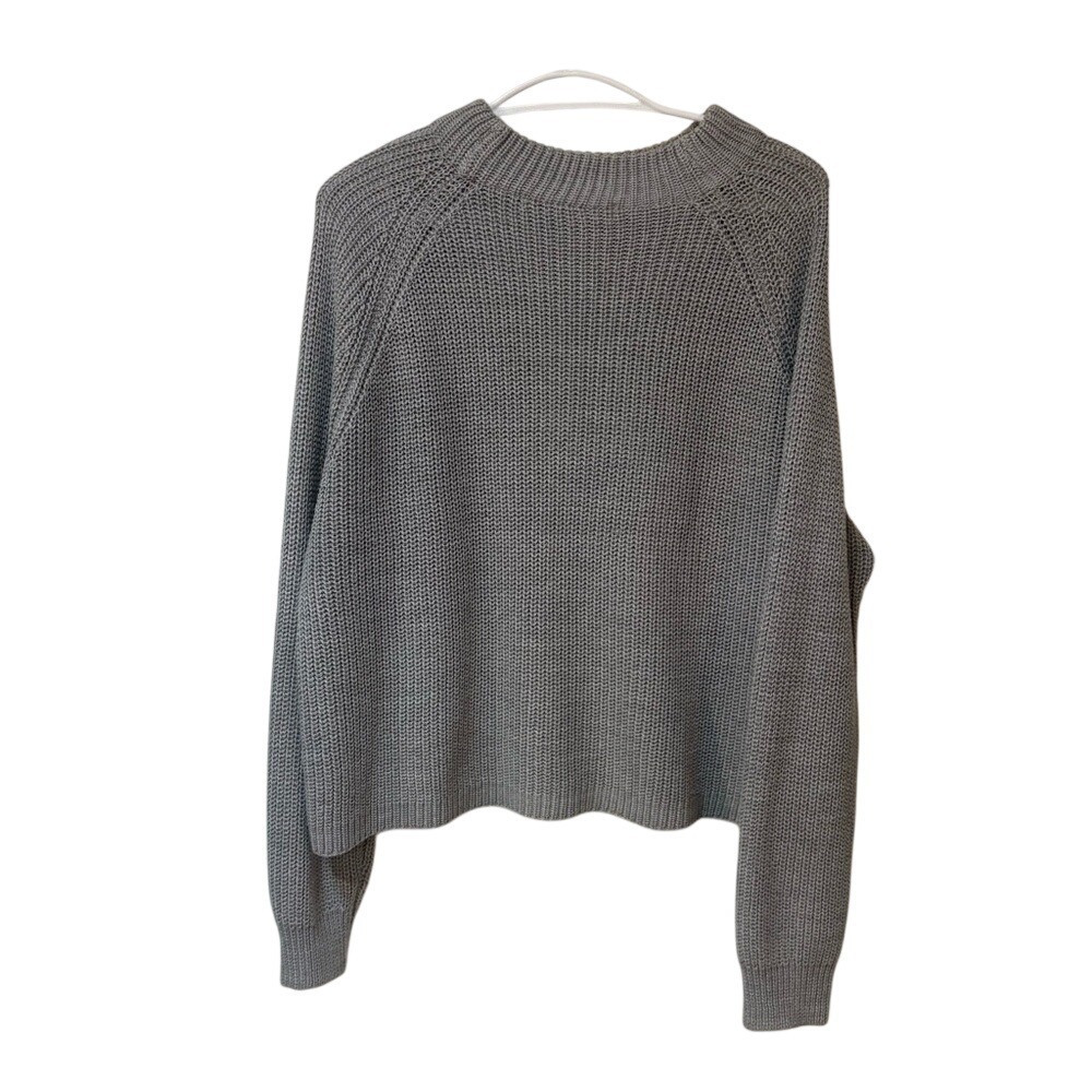 Grey Chunky Knit‎ Raglan Sweater Medium Cozy Boxy Oversized Winter Fall Pullover